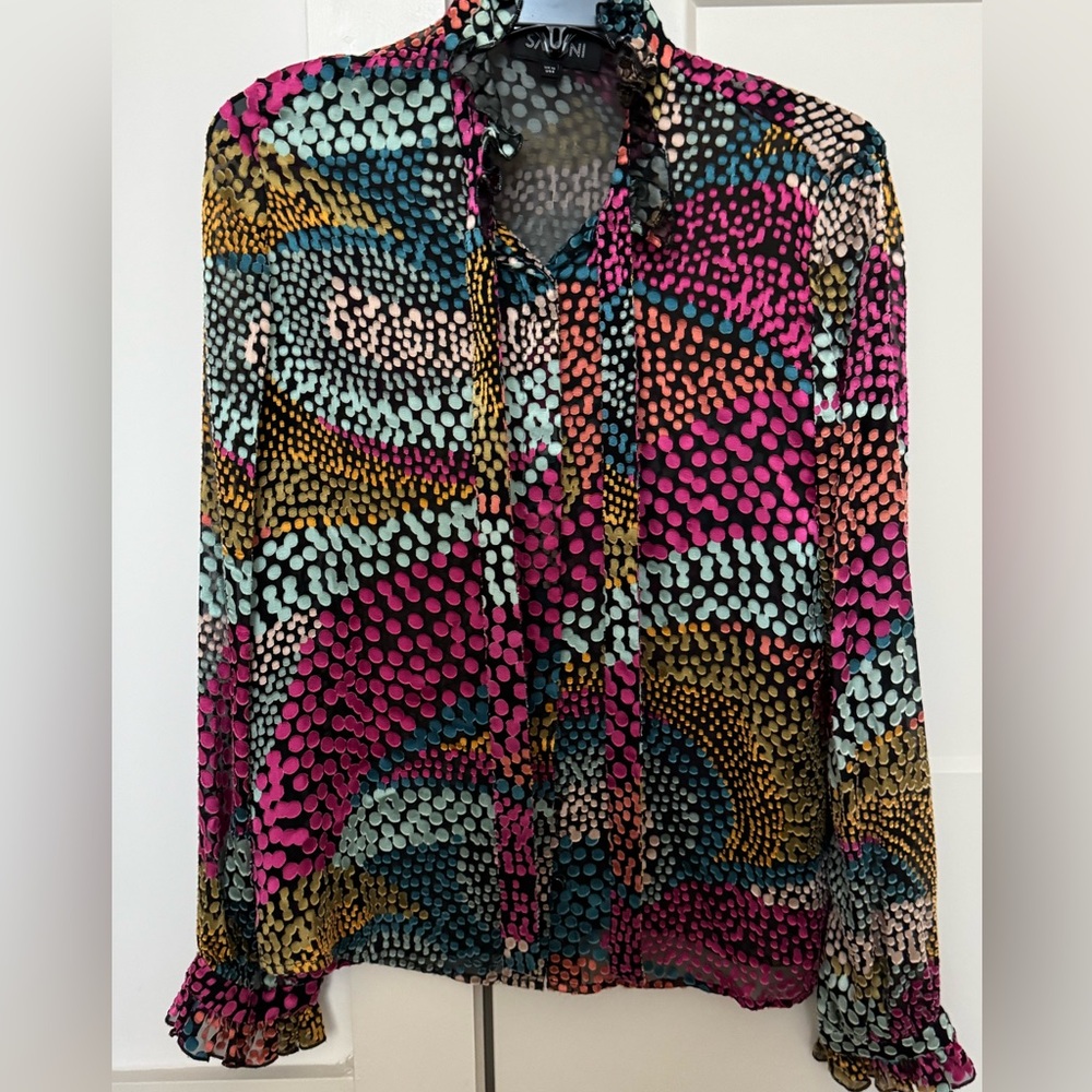 Saloni Polka Dot Devore Satin Blouse Sz 6 USA